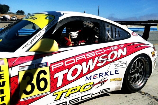 TPC Racing Porsche GT3 Cup Car in paddock at Laguna Seca, 2013